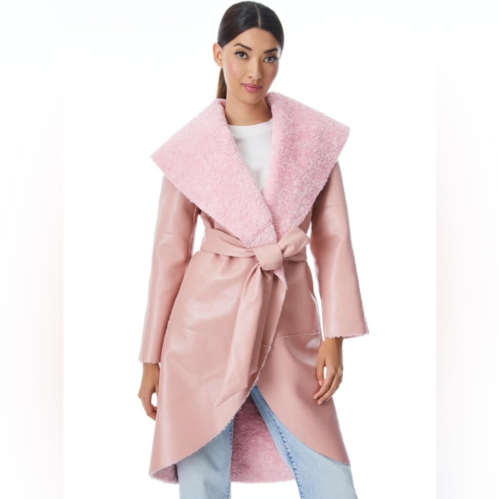 Alice + Olivia Reversible Vegan Leather Shearling Jacket Blush Pink Size 2 NWT